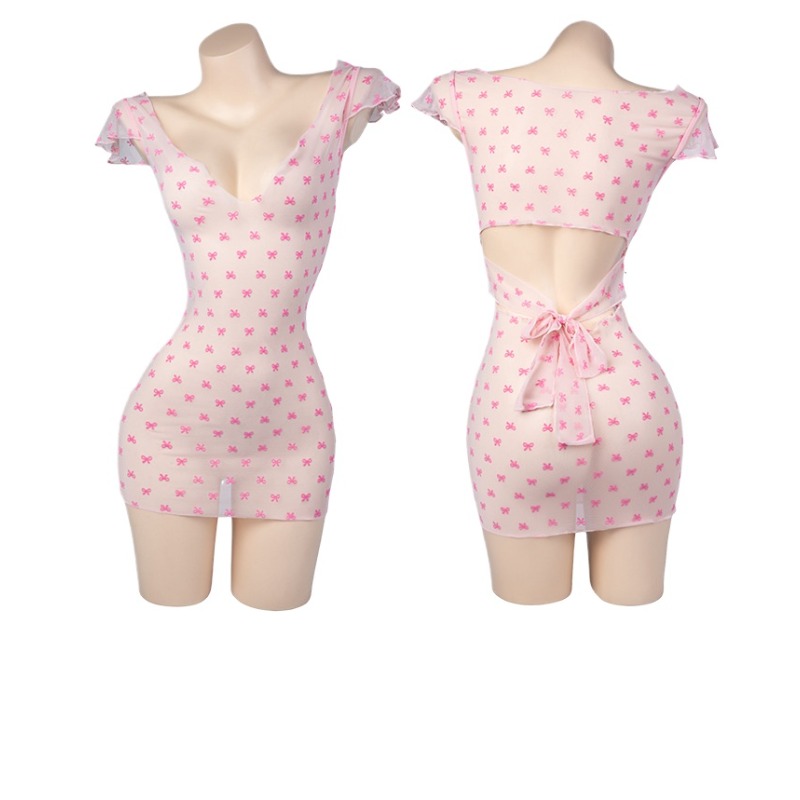 Sexy Deep V Pink Tulle See Thr - Bandage review and price